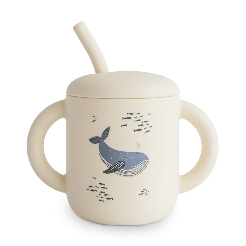 Mushie Trinkbecher mit Strohhalm Whales