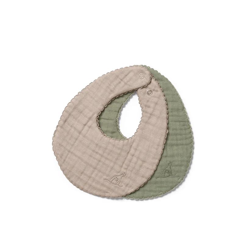Dear April Musselin Lätzchen 2er-Set 'Koa' Forest Green/Little Mouse