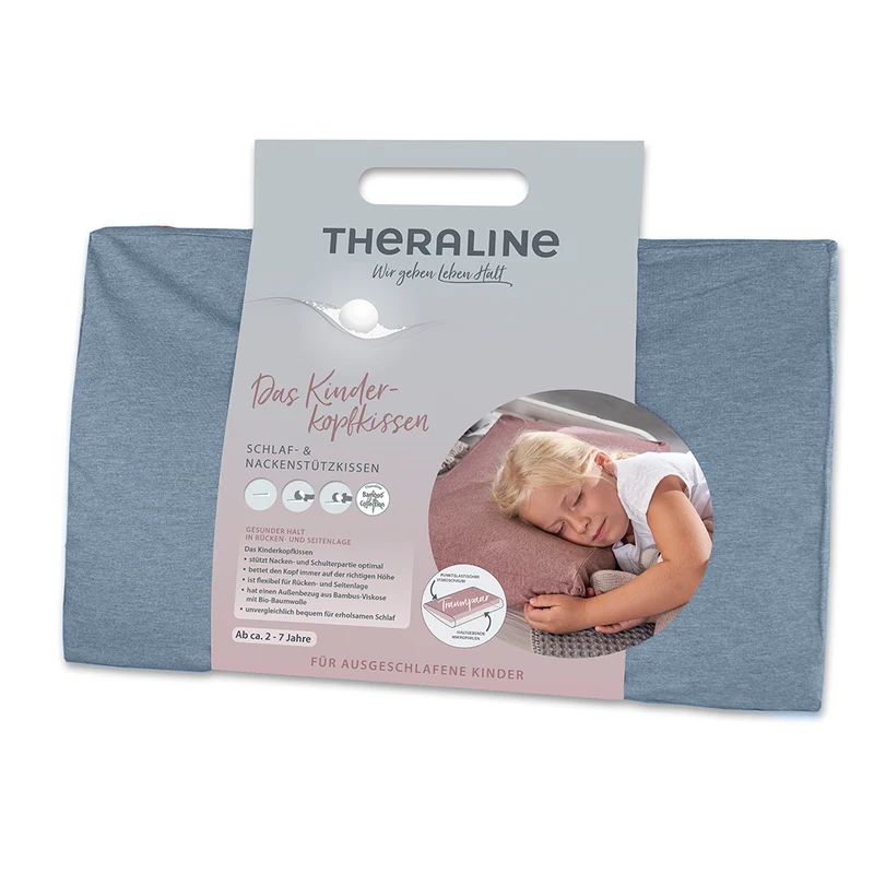 Theraline Kinderkopfkissen inkl. Bezug 'Bamboo Collection' Melange Blau-grau