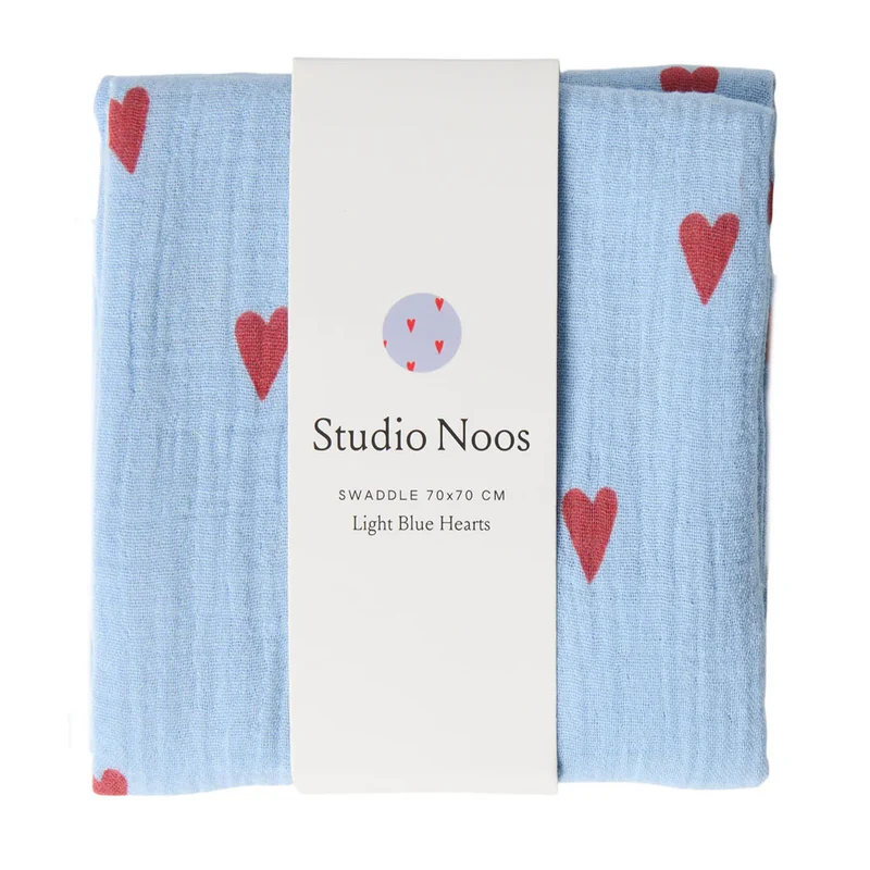 Studio Noos Mulltuch 'Hearts' 70 x 70 cm Light Blue