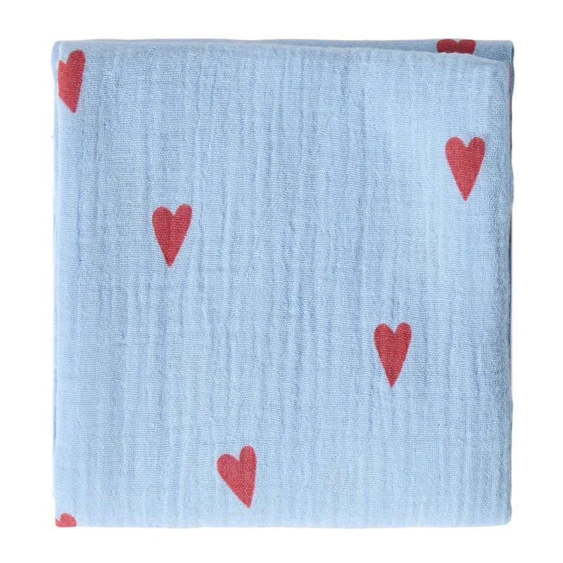 Studio Noos Mulltuch 'Hearts' 70 x 70 cm Light Blue