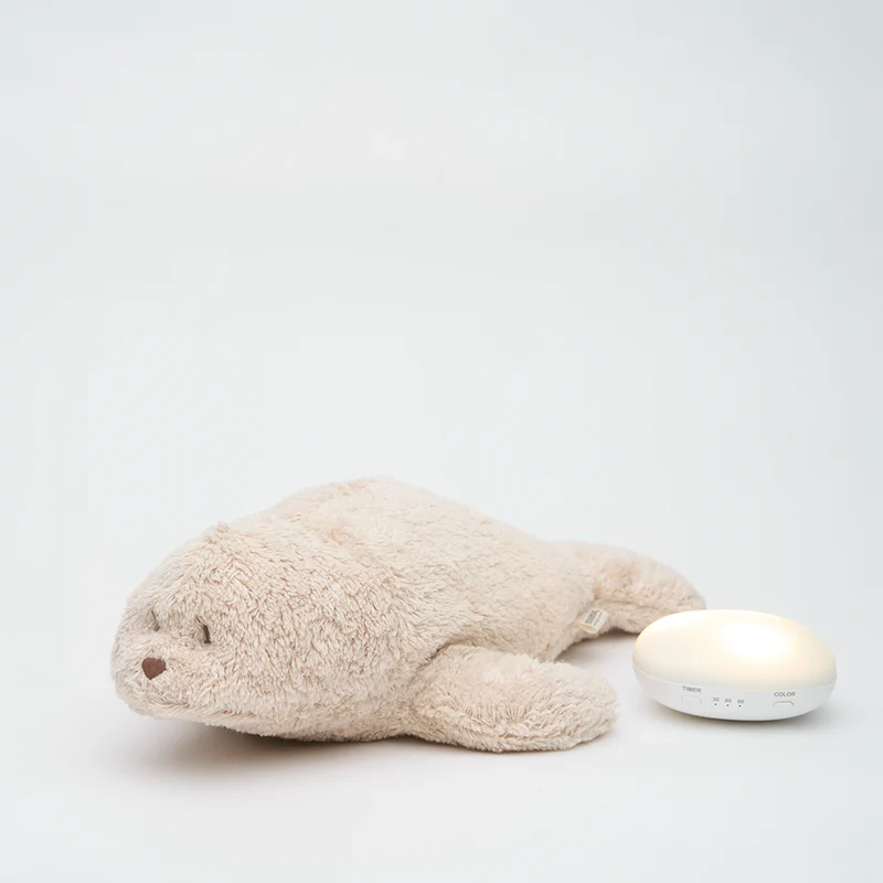 Moonie Kuscheltier Robbe mit Licht 'Organic Humming Seal' Sand