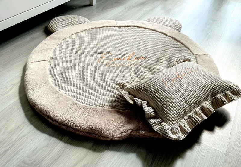 Double-sided personalized play mat | Thick play mat | Cotton crawling mat | Beige play blanket