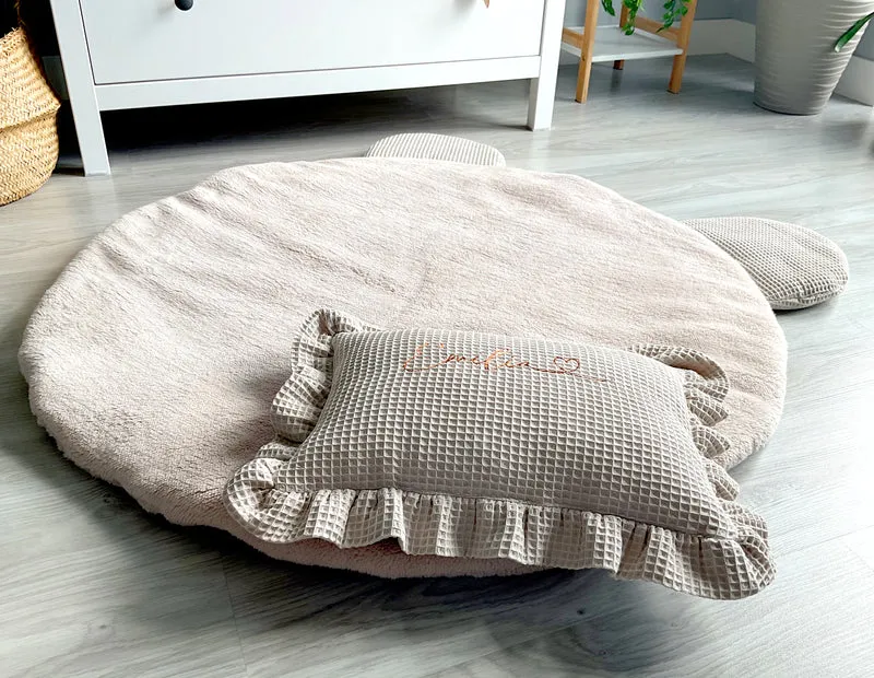 Double-sided personalized play mat | Thick play mat | Cotton crawling mat | Beige play blanket