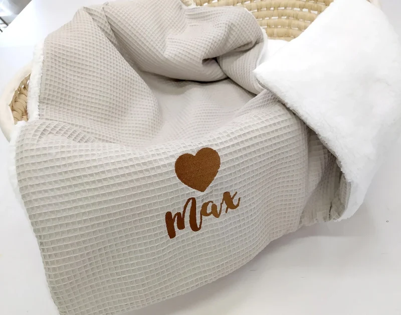 Quilt Thick Winter Blanket with name for a crib or pram, Waffle plus Lamb