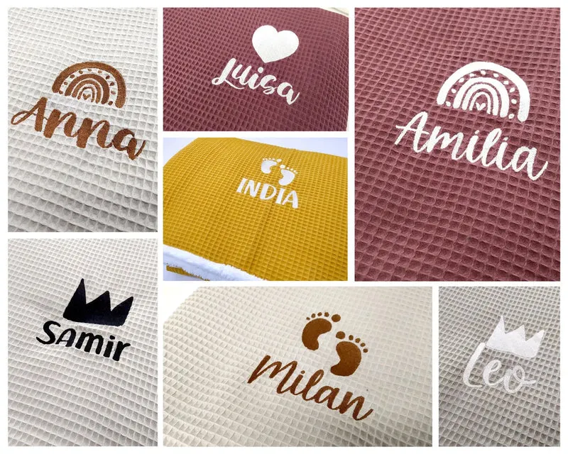 Quilt Thick Winter Blanket with name for a crib or pram, Waffle plus Lamb