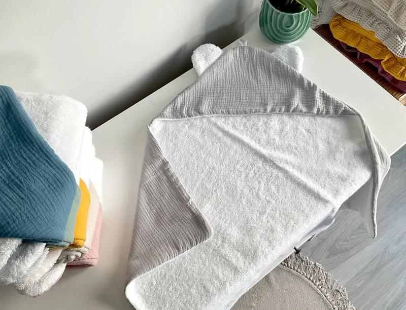 Soft baby towel with hood | Denim blue/jeans