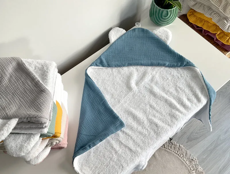 Soft baby towel with hood | Denim blue/jeans