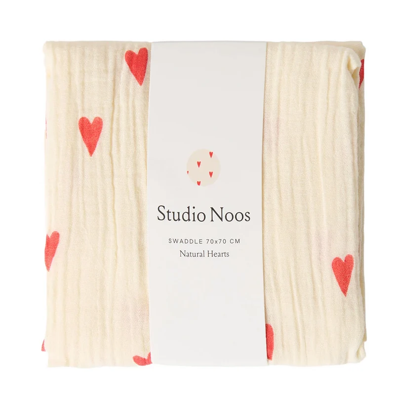 Studio Noos Mulltuch 'Hearts' 70 x 70 cm Beige