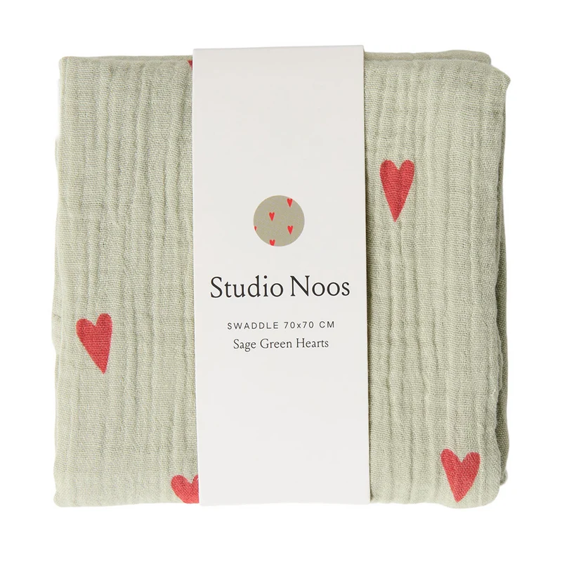 Studio Noos Mulltuch 'Hearts' 70 x 70 cm Green