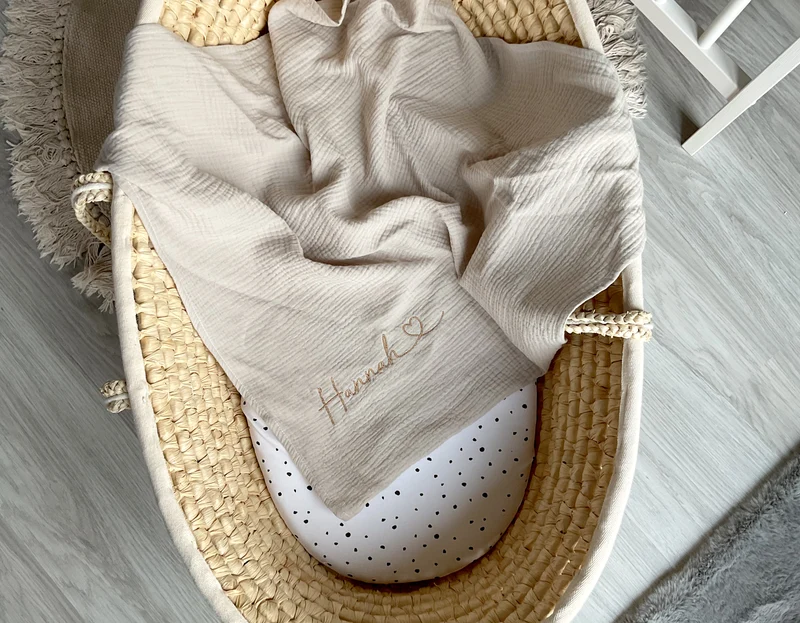 Muslin baby blanket with name | organic cotton | Summer blanket | Birthday gift | Baby storage gift