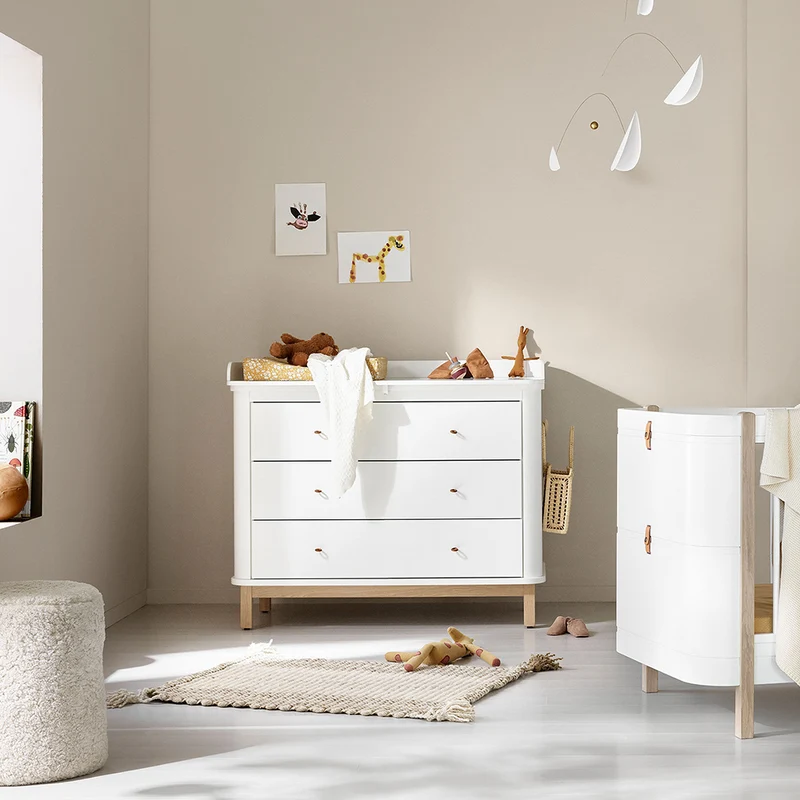 Oliver Furniture Wood Wickelkommode mit 3 Schubladen Weiss/Eiche