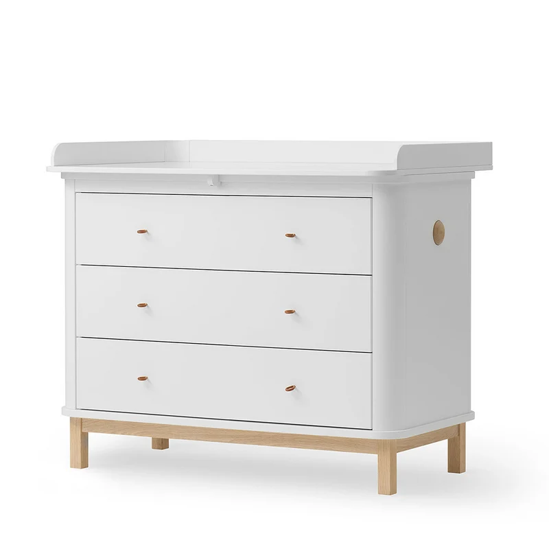 Oliver Furniture Wood Wickelkommode mit 3 Schubladen Weiss/Eiche