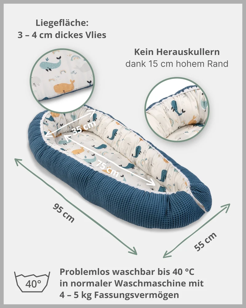 Babynest Blau Wale