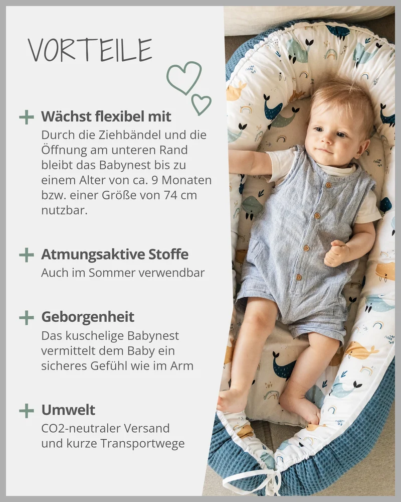 Babynest Blau Wale