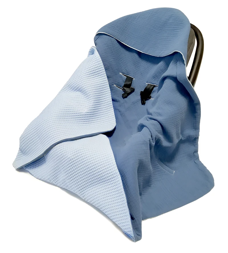 Summer baby car seat blanket | Waffle & muslin | Denim