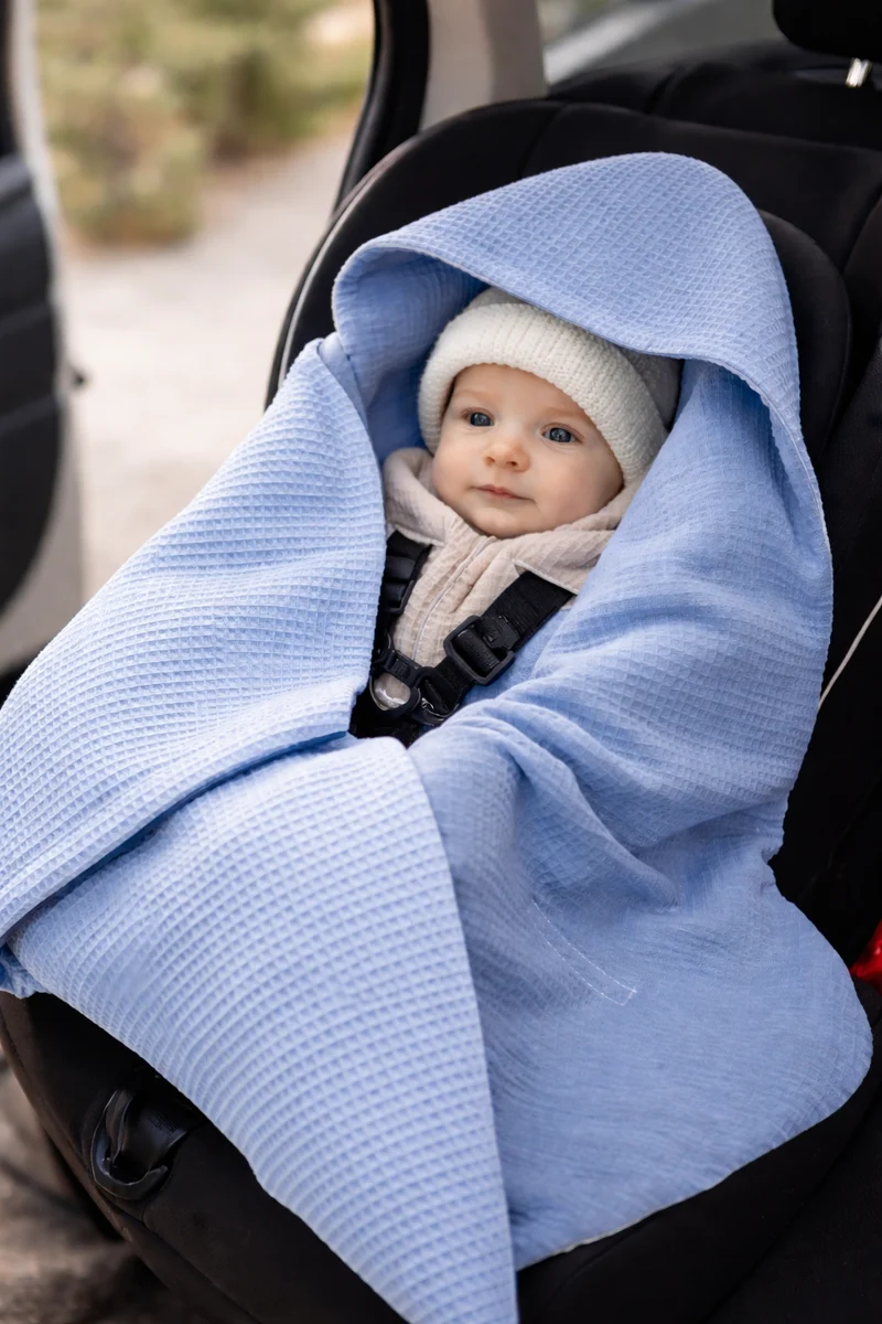 Summer baby car seat blanket | Waffle & muslin | Denim