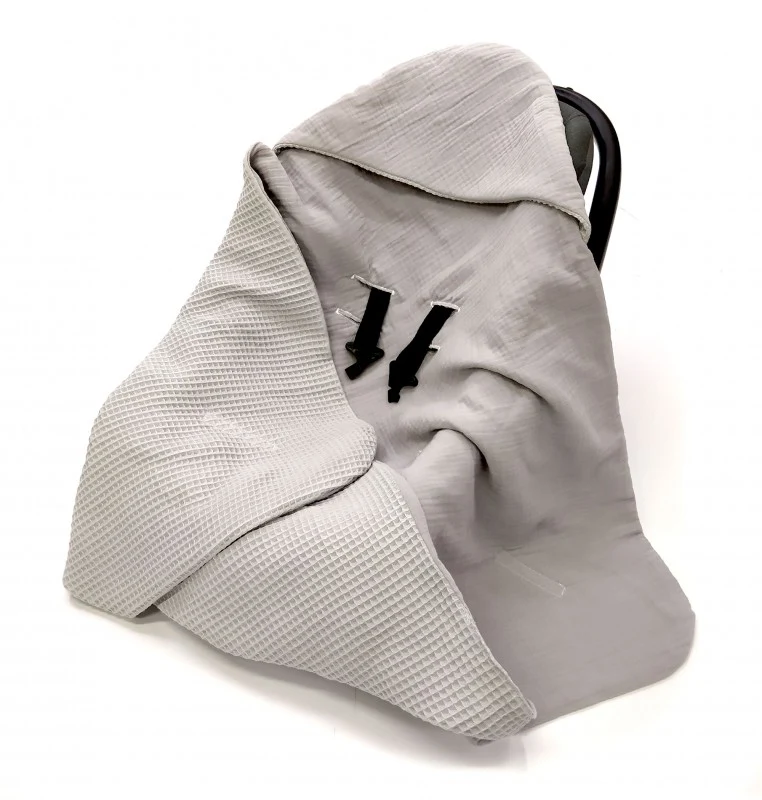 Summer baby car seat blanket | Waffle & muslin | Grey
