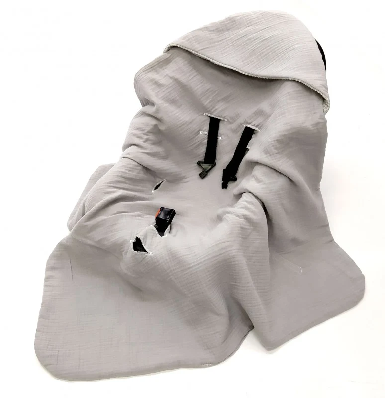 Summer baby car seat blanket | Waffle & muslin | Grey