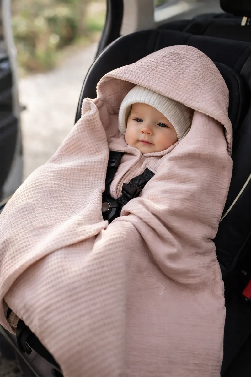 Summer baby car seat blanket | Waffle & muslin | Dirty pink
