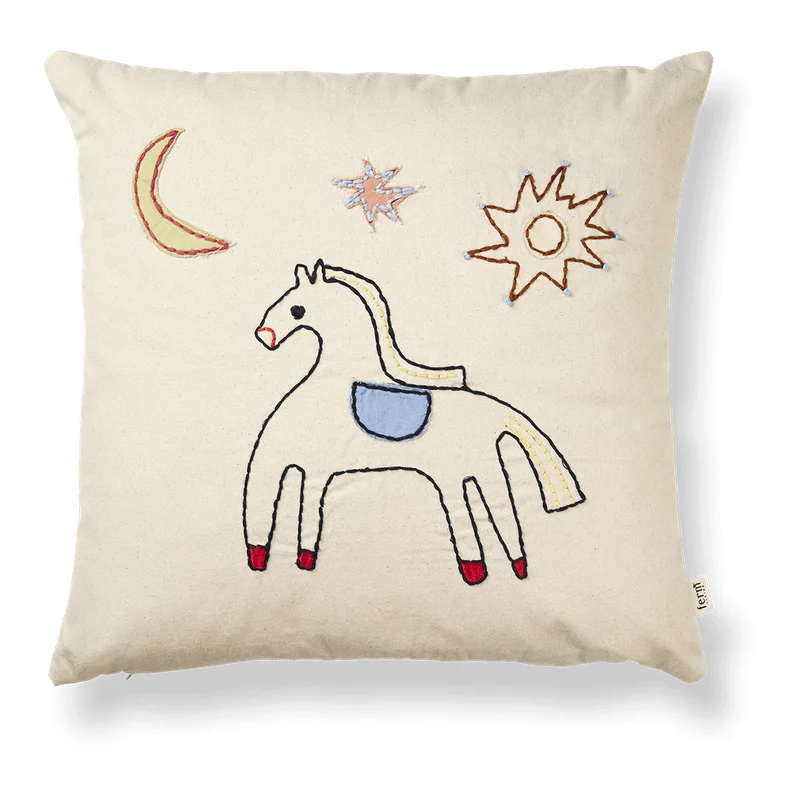 Ferm Living Besticktes Kissen 'Naive' Horse