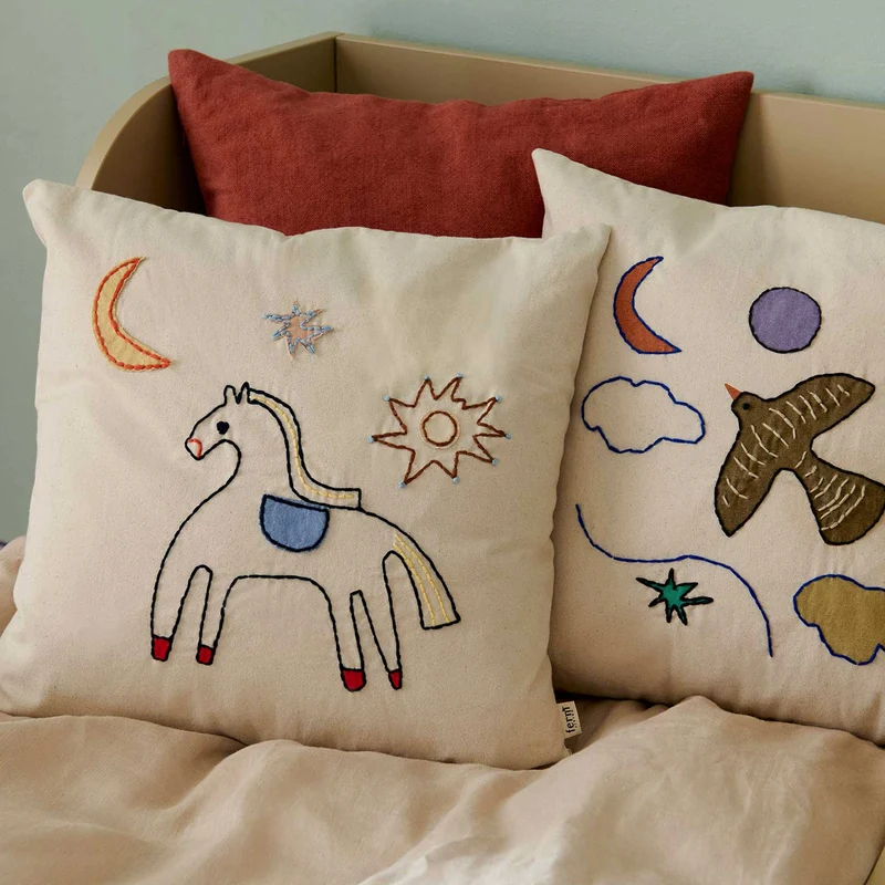 Ferm Living Besticktes Kissen 'Naive' Horse