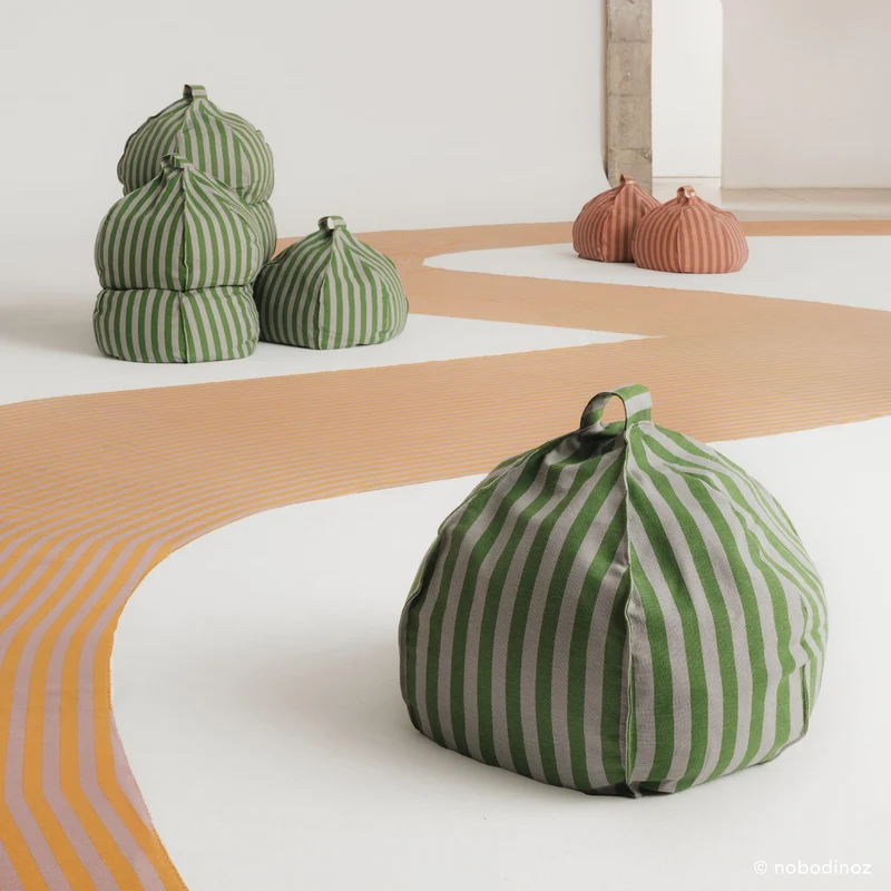 Runder Sitzsack "Vibes Green Blue Stripes"