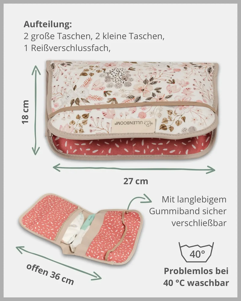 Windeltasche Rosa Blüten