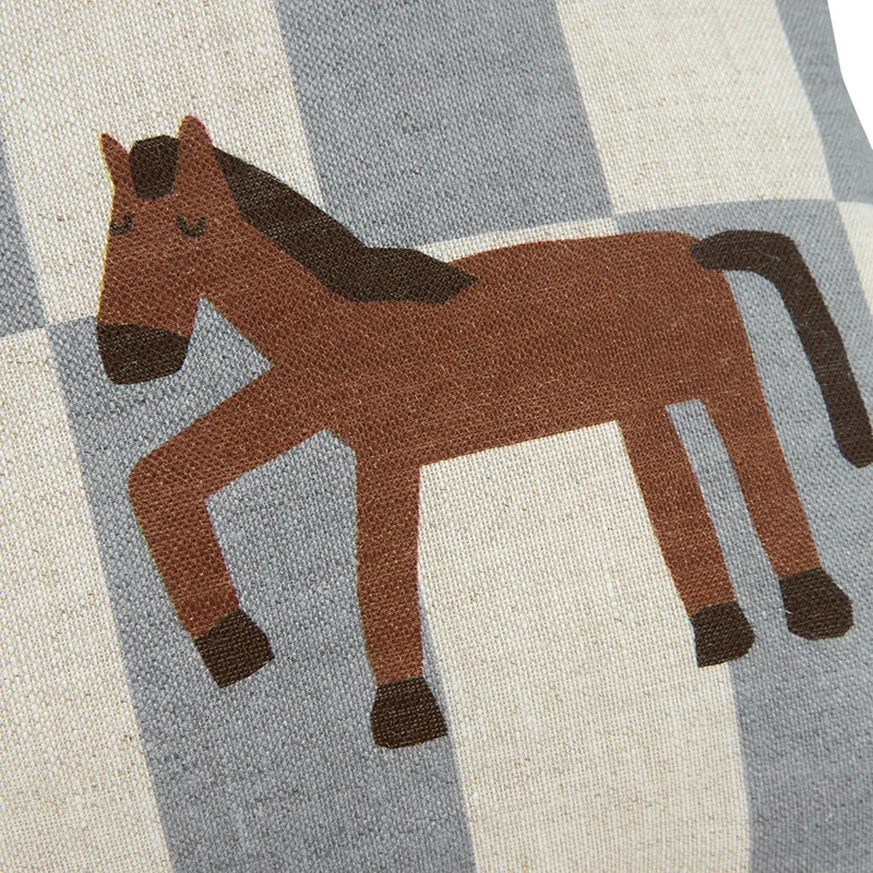 Nobodinoz Kissen aus Leinen 'Vibes' Blue Tile Horse