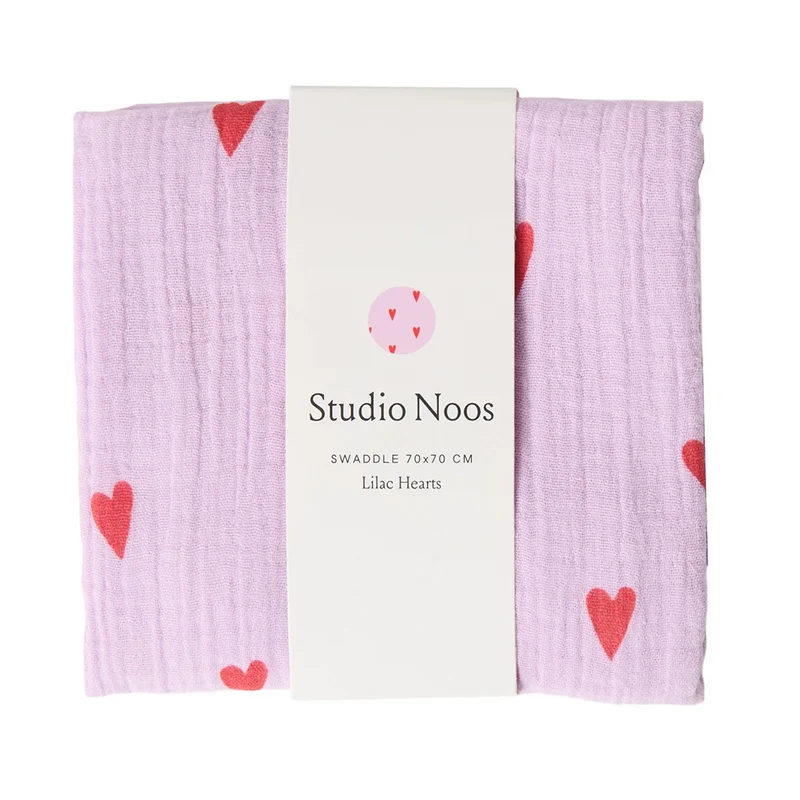 Studio Noos Swaddle 'Hearts' 120 x 120 cm Lilac