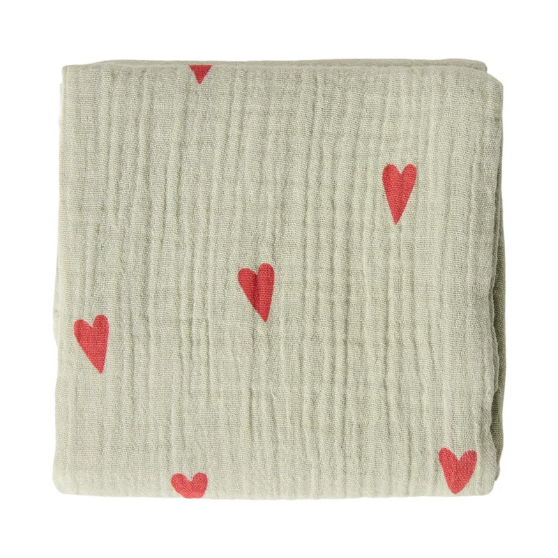 Studio Noos Swaddle 'Hearts' 120 x 120 cm Sage Green