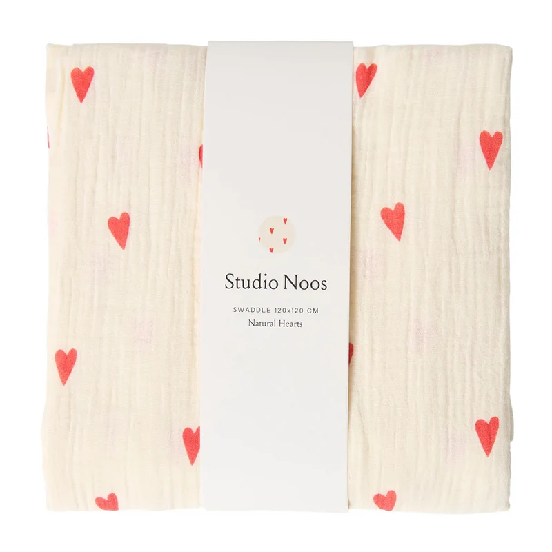 Studio Noos Swaddle 'Hearts' 120 x 120 cm Off White