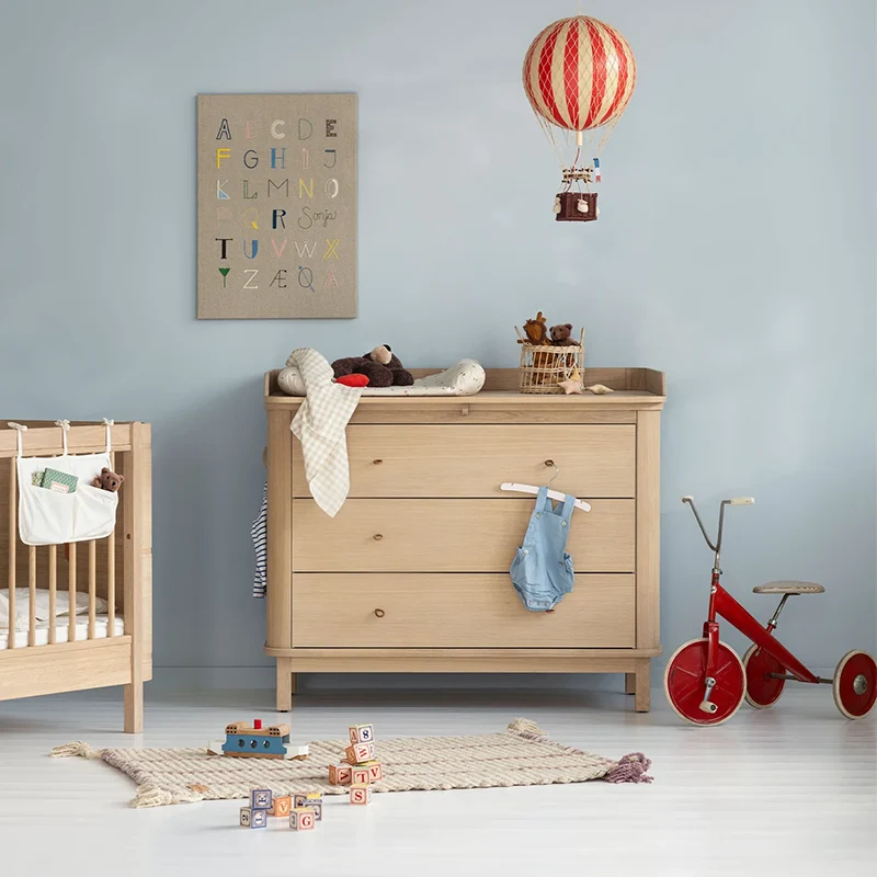 Oliver Furniture Wickelplatte für Wood Kommode mit 3 Schubladen Eiche