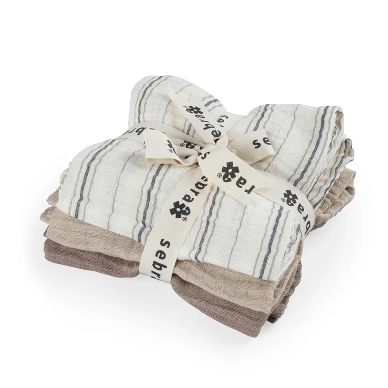 Sebra Musselin-Spucktuch 3-er Pack Cream Stripe, Beige
