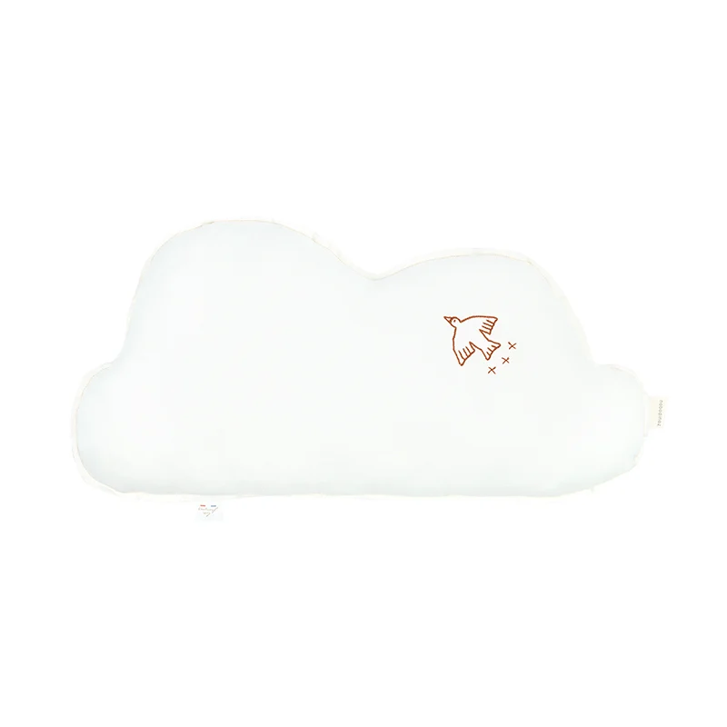 Nobodinoz Leinen Wolkenkissen mit Vogelstickerei Off White