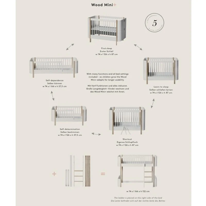 Oliver Furniture Wood Mini+ Babybett inkl. Umbauset Juniorbett Weiss