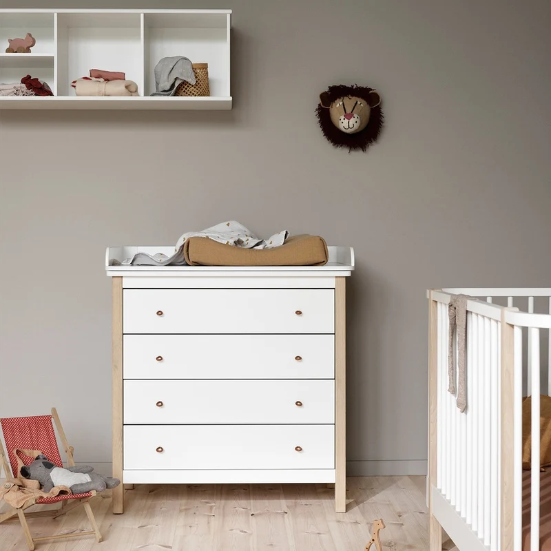 Oliver Furniture Wickelplatte für Wood Kommode mit 4 Schubladen Weiss