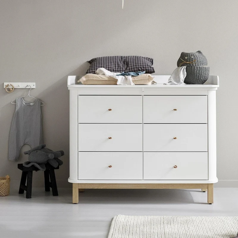 Oliver Furniture Wickelplatte gross für Wood Kommode mit 6 Schubladen Weiss