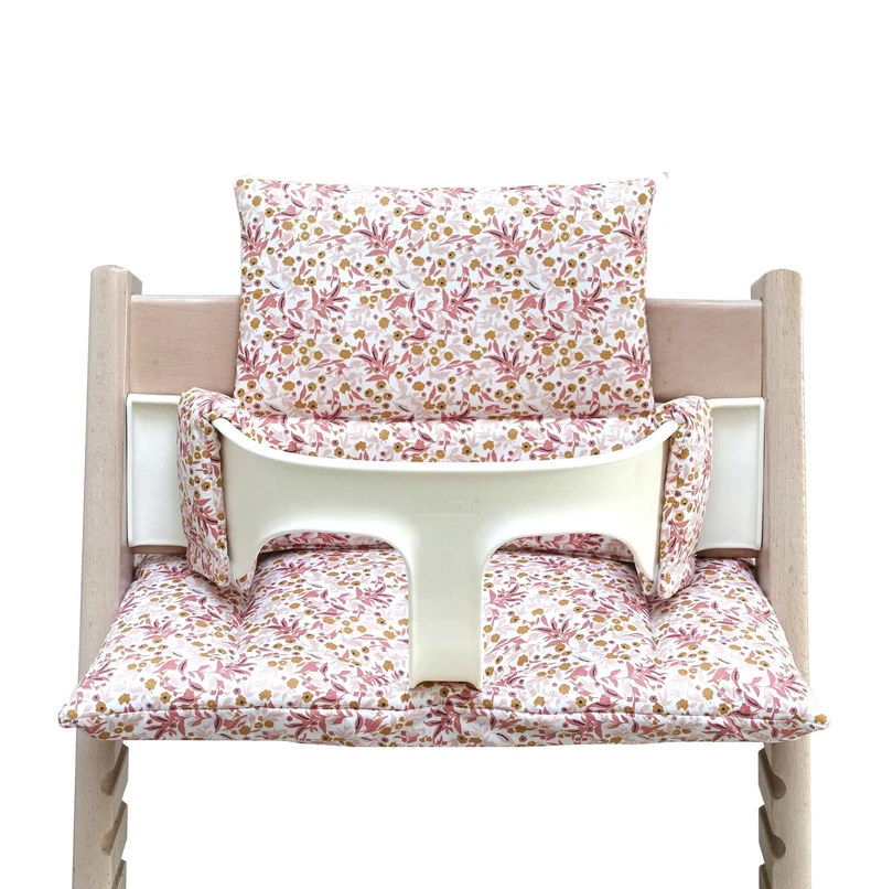 Sitzkissen Set für Stokke Tripp Trapp® ABWASCHBAR - Blumenwiese Rosa Beige