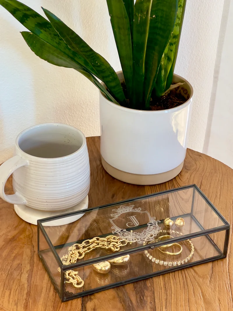 Personalized Etched Glass Monogram Jewelry Box