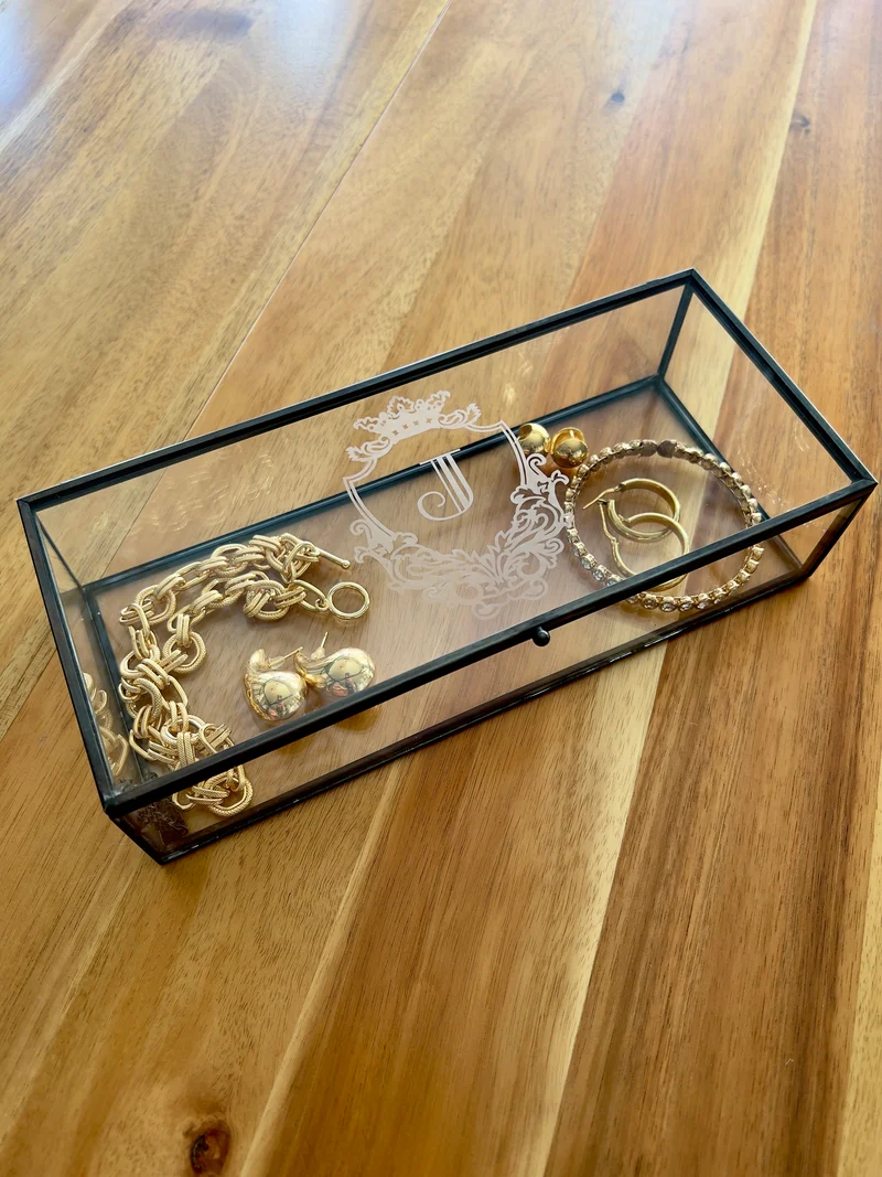 Personalized Etched Glass Monogram Jewelry Box