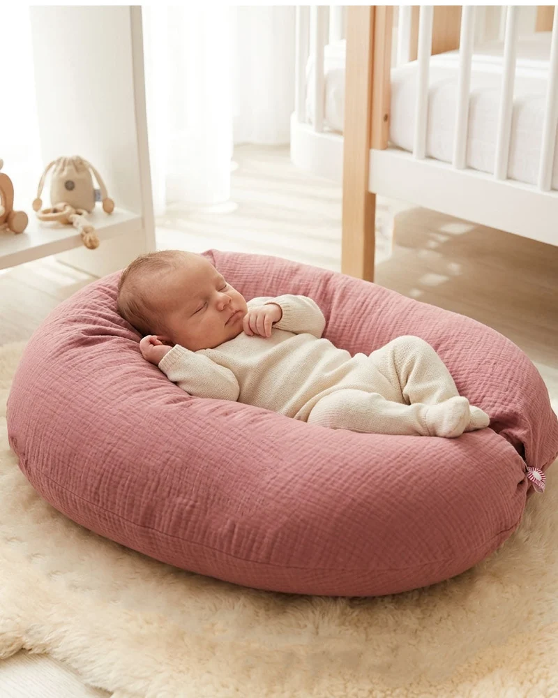 Stillkissenbezug aus Musselin mit Nestbau-Funktion für Theraline "Das Original" (190cm x38 cm) - Altrosa