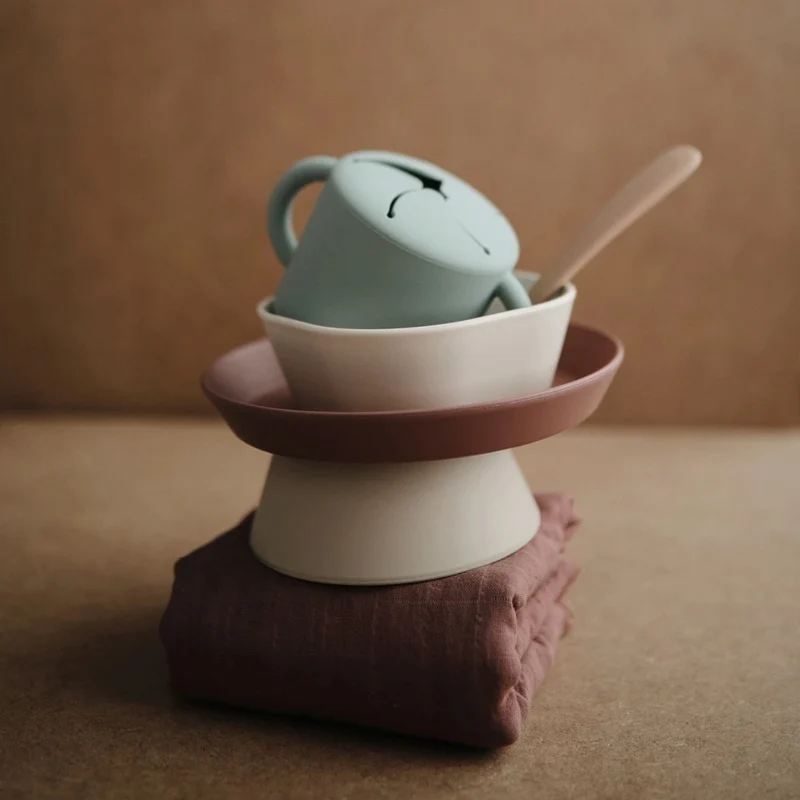 Mushie Silikon Teller mit Saugnapf Cloudy Mauve