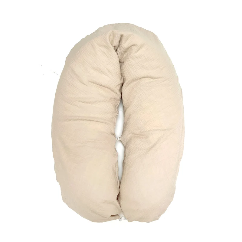 Stillkissenbezug Musselin mit Nestbau-Funktion für Theraline "Das Original" (190cm x38 cm) in Beige