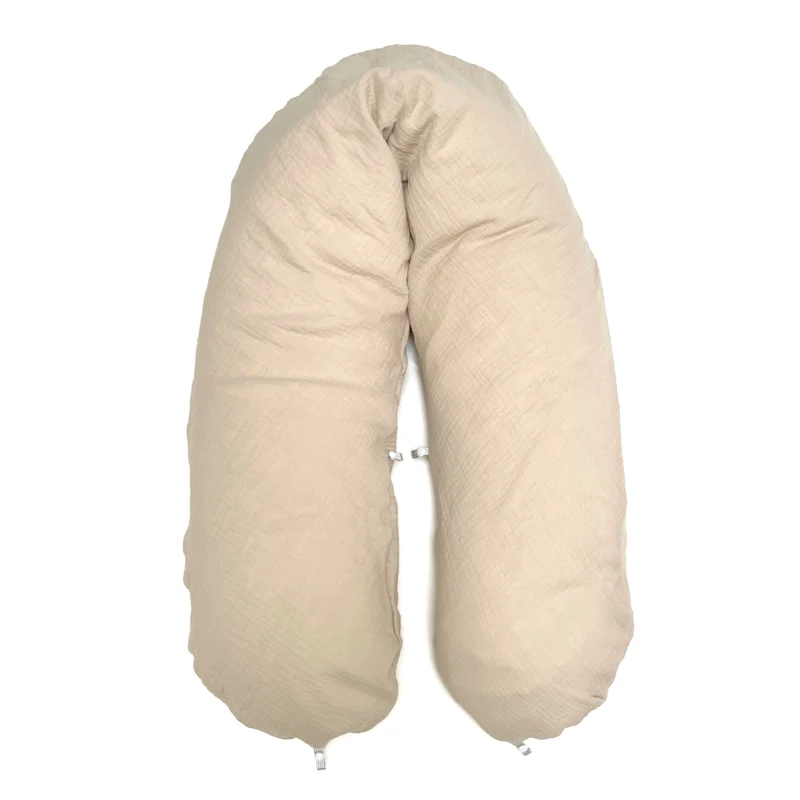Stillkissenbezug Musselin mit Nestbau-Funktion für Theraline "Das Original" (190cm x38 cm) in Beige