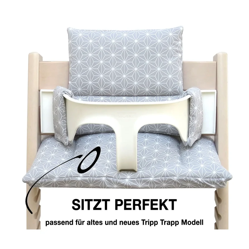 Sitzkissen Set für Stokke Tripp Trapp® ABWASCHBAR - Happy Star Grau