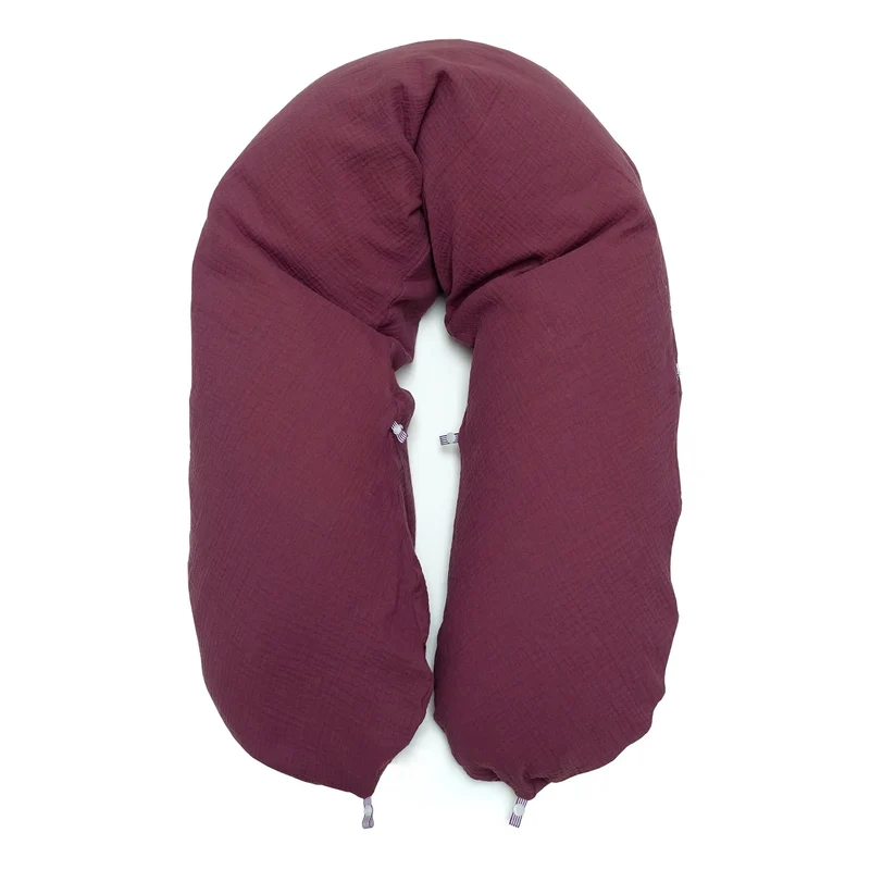 Stillkissenbezug aus Musselin mit Nestbau-Funktion für Theraline Das Original (190cm x38 cm) in Pflaume