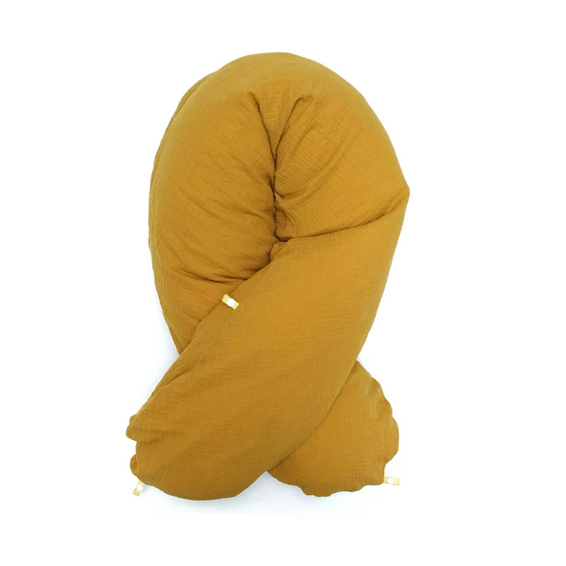 Stillkissenbezug aus Musselin mit Nestbau-Funktion für Theraline Das Original (190cm x38 cm) Senf Gelb