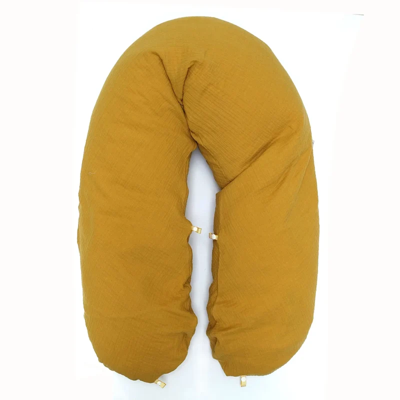 Stillkissenbezug aus Musselin mit Nestbau-Funktion für Theraline Das Original (190cm x38 cm) Senf Gelb