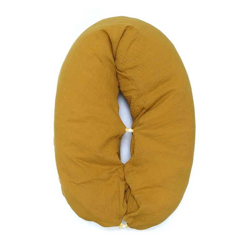 Stillkissenbezug aus Musselin mit Nestbau-Funktion für Theraline Das Original (190cm x38 cm) Senf Gelb